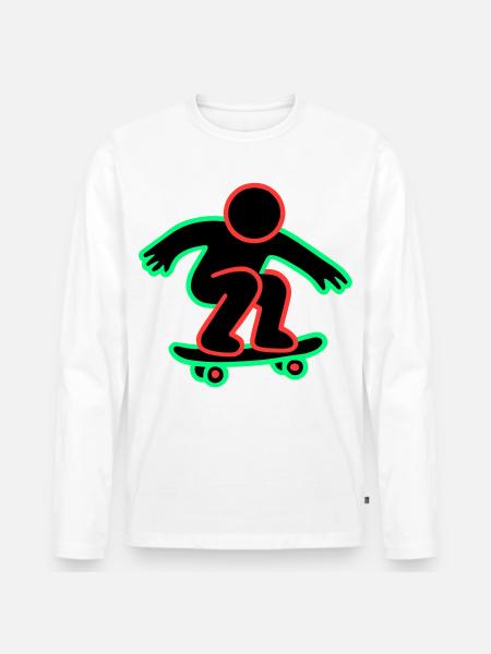 Neon Skateboarder Line Art - Men's Premium Organic Long Sleeve Shirt - white
