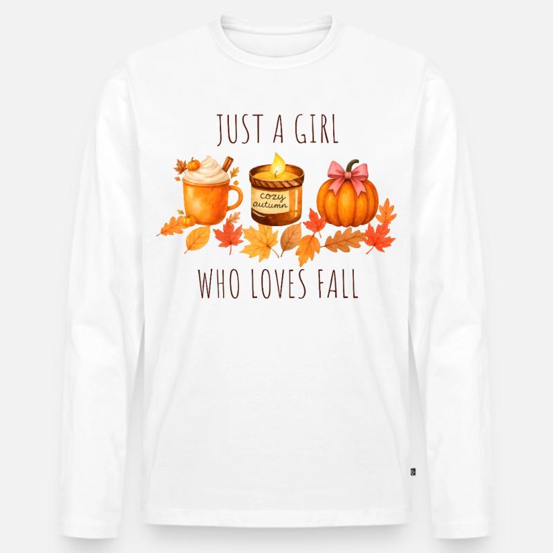 Nur ein Mädchen das Herbst liebt - Männer Premium Bio Langarmshirt - Weiß