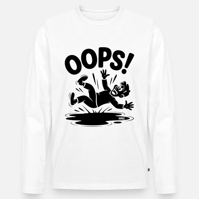 OOPS Sturz Cartoon Lustiger Fall - Männer Premium Bio Langarmshirt - Weiß