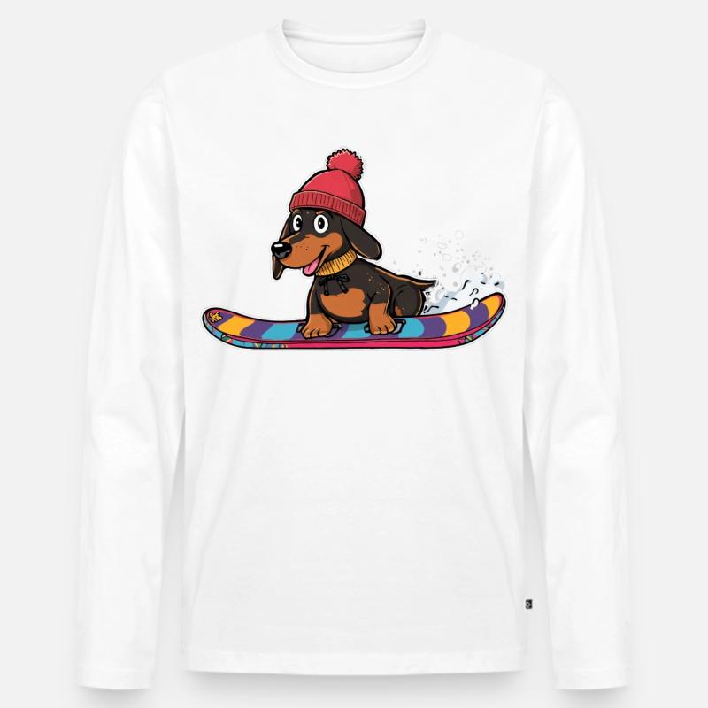 Dackel Snowboard im Winter - Männer Premium Bio Langarmshirt - Weiß