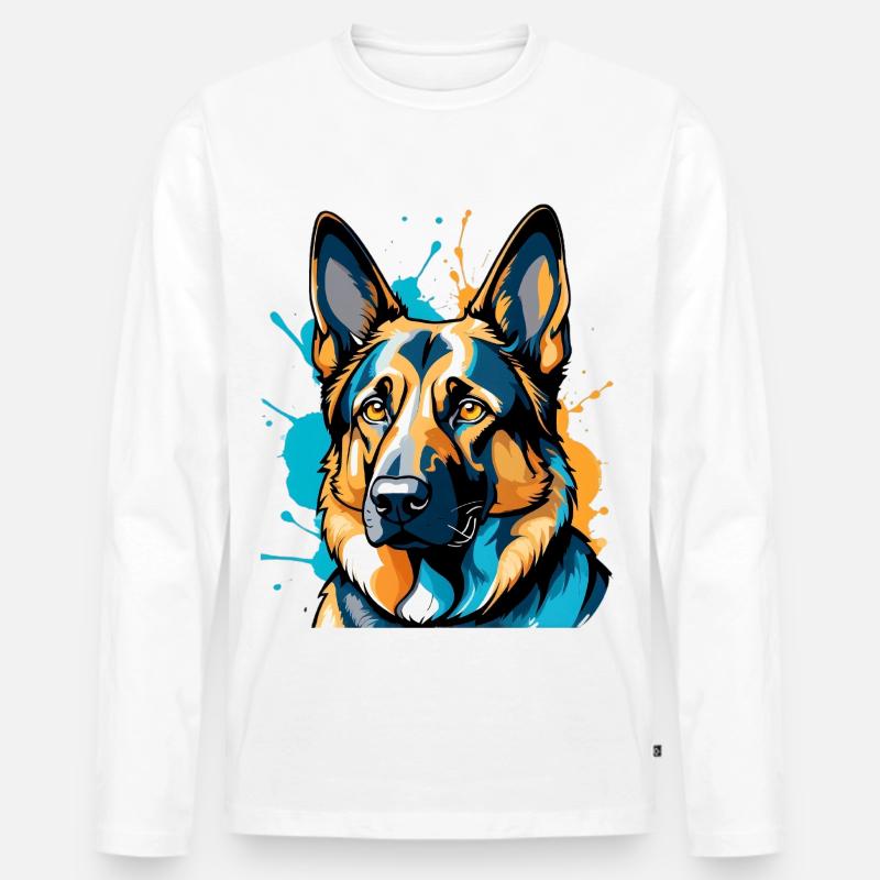 Lebendiger Schäferhund Farbexplosion - Männer Premium Bio Langarmshirt - Weiß