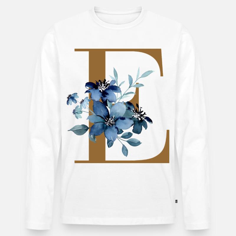 Florales E – Goldener Buchstabe mit Blüten - Männer Premium Bio Langarmshirt - Weiß