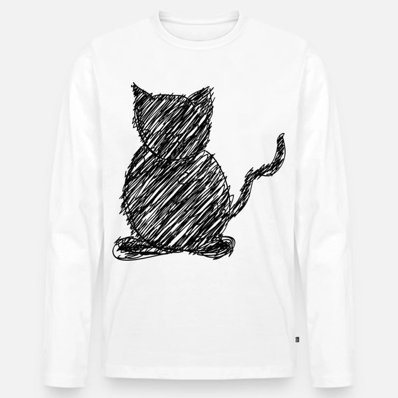 Katze Scribble Zeichnung Tier Geschenk - Männer Premium Bio Langarmshirt - Weiß