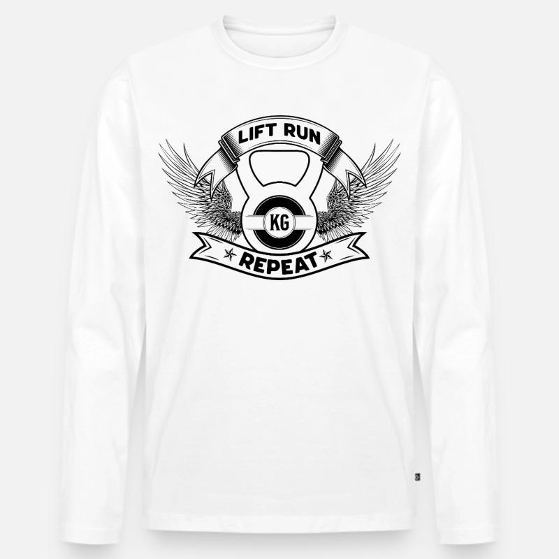 Lift Run Repeat – Kettlebell Wings Tee - Männer Premium Bio Langarmshirt - Weiß
