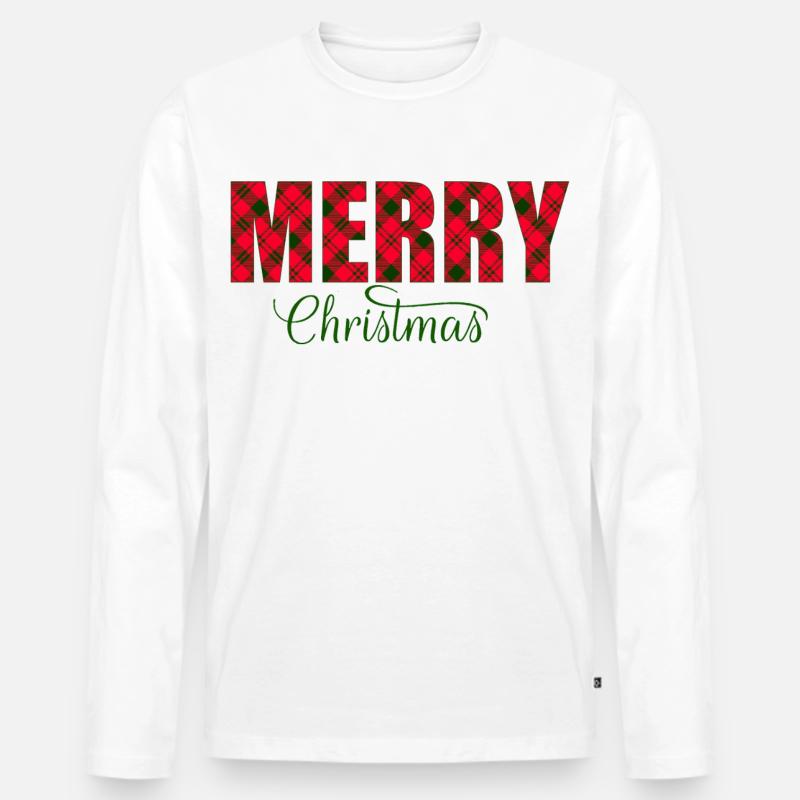 Merry Christmas Plaid Script - Männer Premium Bio Langarmshirt - Weiß