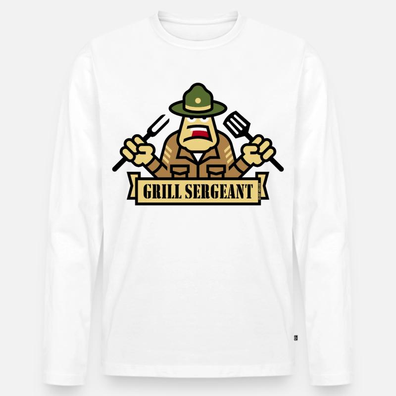 Grill Sergeant (Grillen / BBQ / Barbecue) - Männer Premium Bio Langarmshirt - Weiß