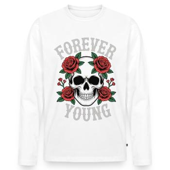 Forever Young Skull Roses - Men's Premium Organic Long Sleeve Shirt - white - Front - Nico (187cm)