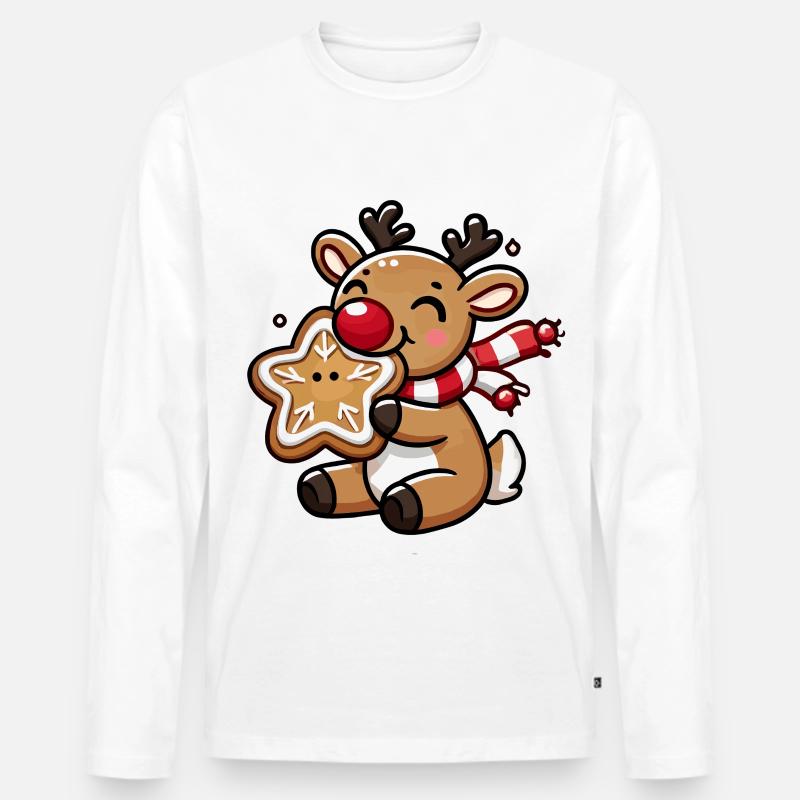 Rentier mit Plätzchen Freude - Männer Premium Bio Langarmshirt - Weiß