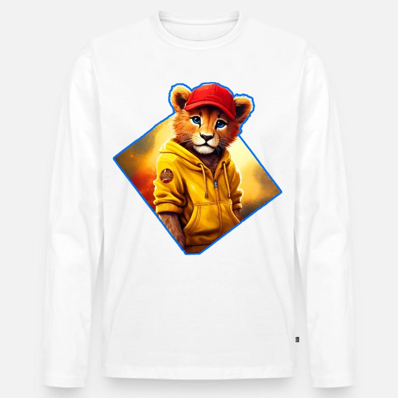 Kleiner Löwe mit roter Kappe - Männer Premium Bio Langarmshirt - Weiß