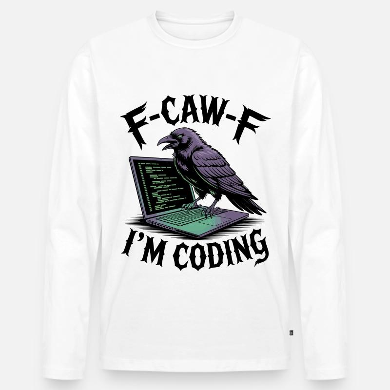 RabenCoder: Code Raven on the laptop - Men's Premium Organic Long Sleeve Shirt - white