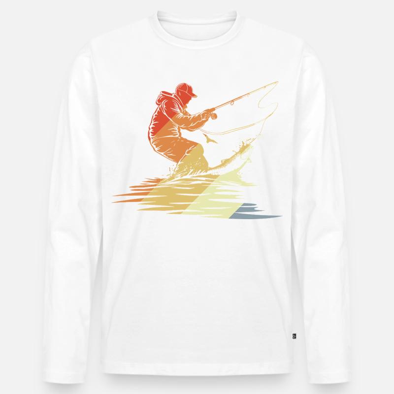 Fischen Grafik Retro Stil - Männer Premium Bio Langarmshirt - Weiß