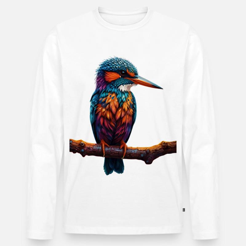 Bunter Eisvogel auf Ast - Männer Premium Bio Langarmshirt - Weiß