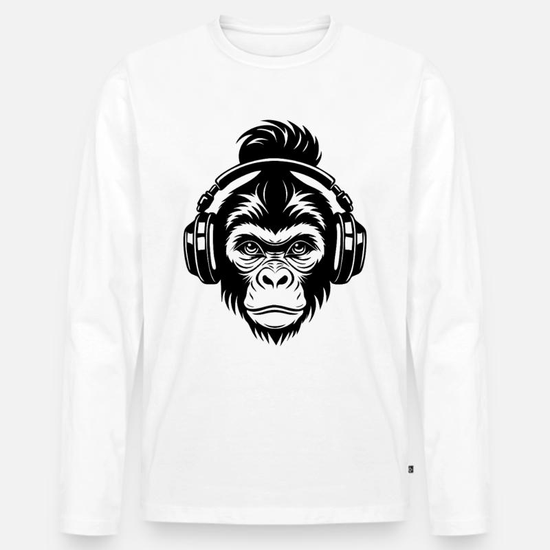 Funky Affenkopf Loop Beat Edition Shirt - Männer Premium Bio Langarmshirt - Weiß