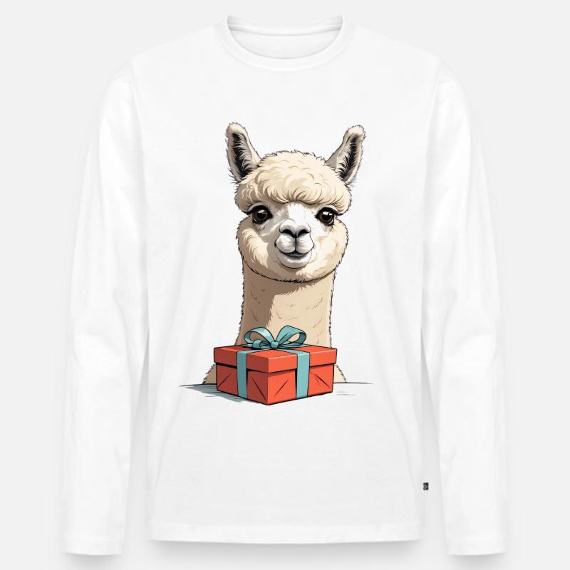 Alpaka mit Geschenk - Männer Premium Bio Langarmshirt - Weiß