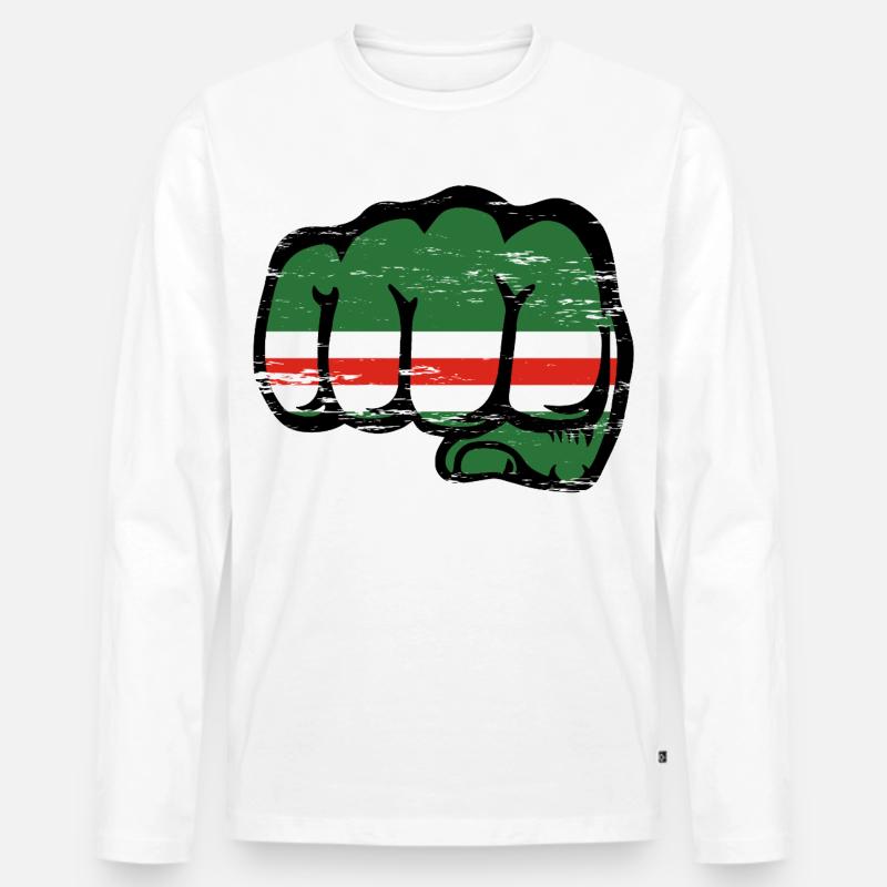 Tschetschenien Flagge Faust used - Männer Premium Bio Langarmshirt - Weiß