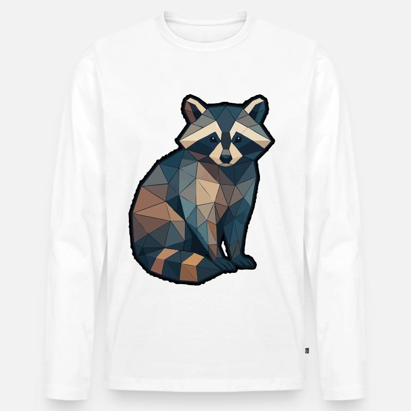 Geometrischer Waschbär Low Poly - Männer Premium Bio Langarmshirt - Weiß