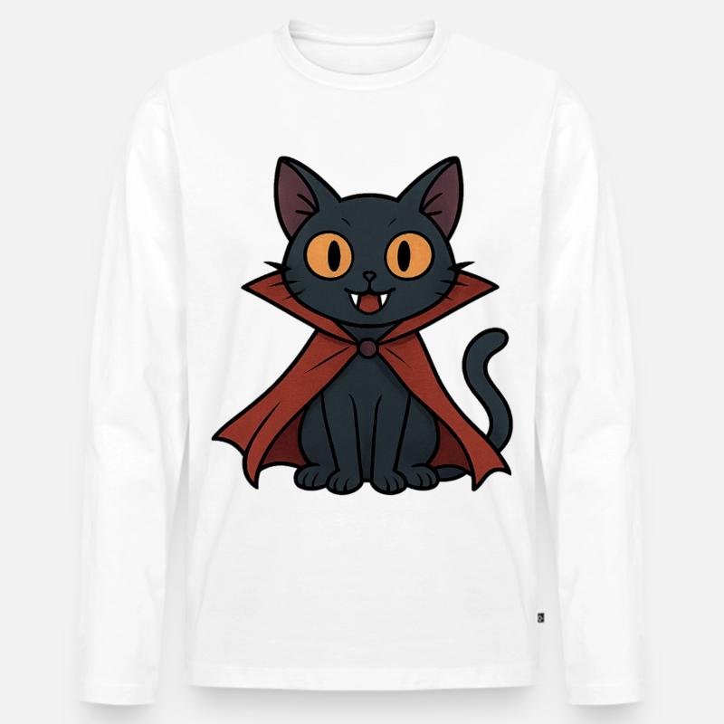 Vampirkätzchen im Cape schwarze Katze - Männer Premium Bio Langarmshirt - Weiß