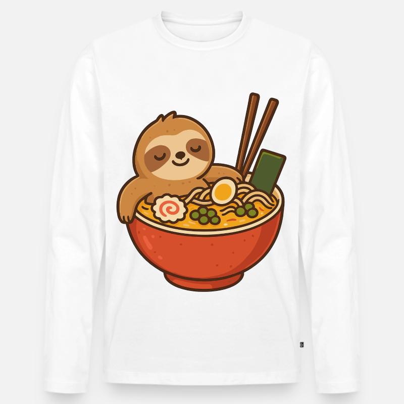 Faultier Ramen Kuscheldesign - Männer Premium Bio Langarmshirt - Weiß