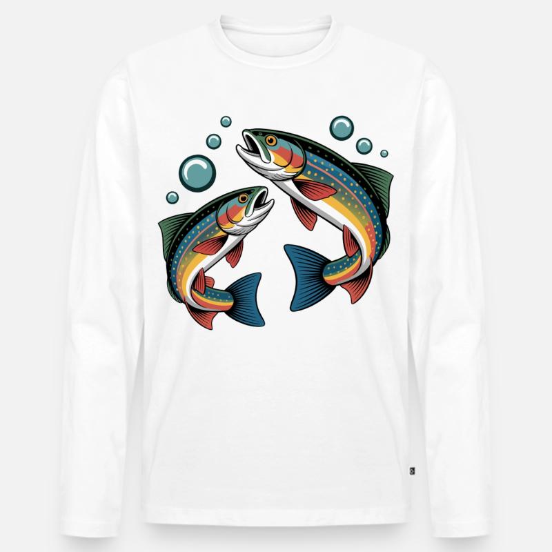 Springende Forellen - Männer Premium Bio Langarmshirt - Weiß