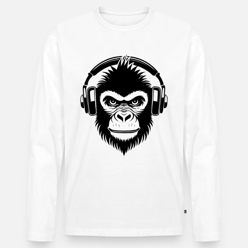 Frecher Comic-Affe mit Kopfhörern Shirt - Männer Premium Bio Langarmshirt - Weiß