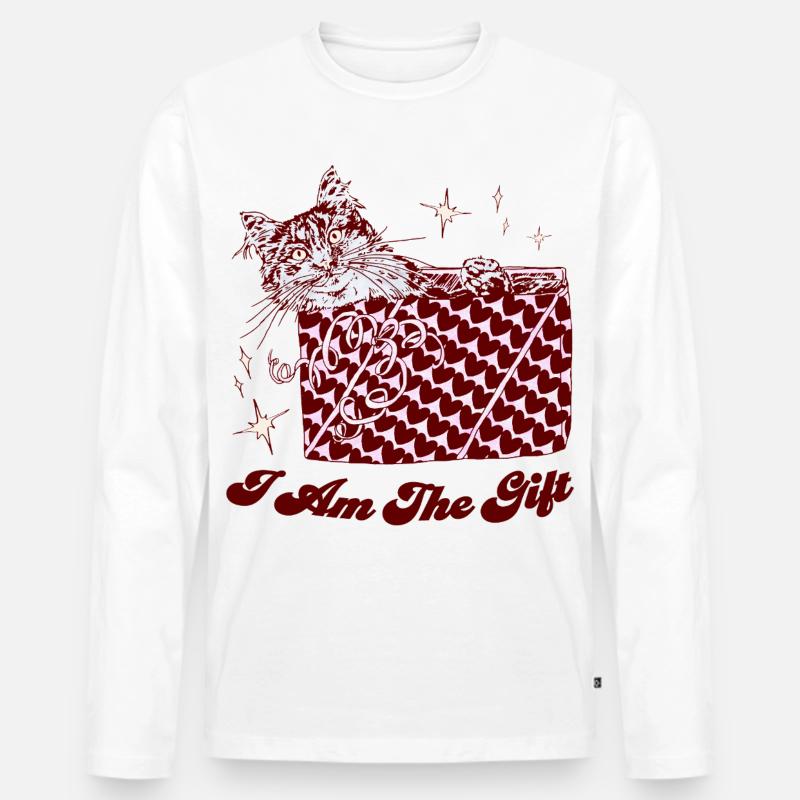 ICH BIN DAS GESCHENK - Männer Premium Bio Langarmshirt - Weiß