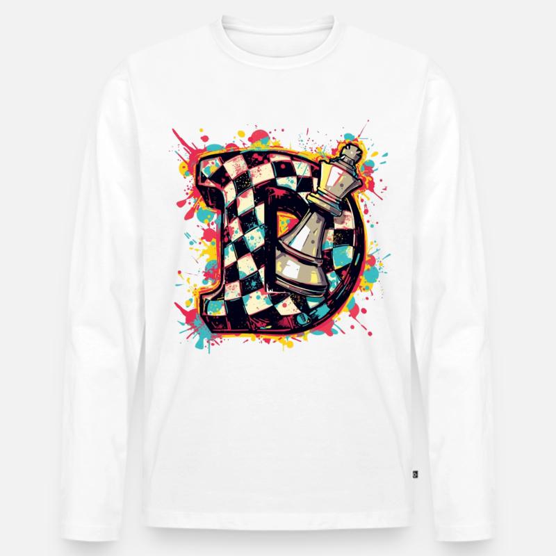 Dame Graffiti Farbexplosion Schachspieler - Männer Premium Bio Langarmshirt - Weiß
