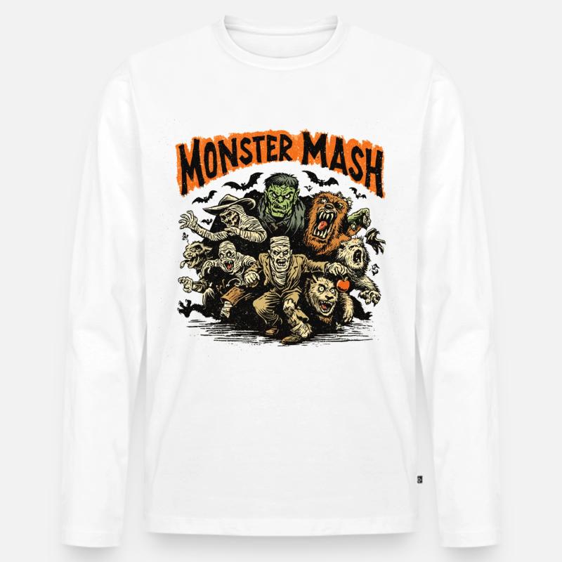 Monster Mash - Männer Premium Bio Langarmshirt - Weiß