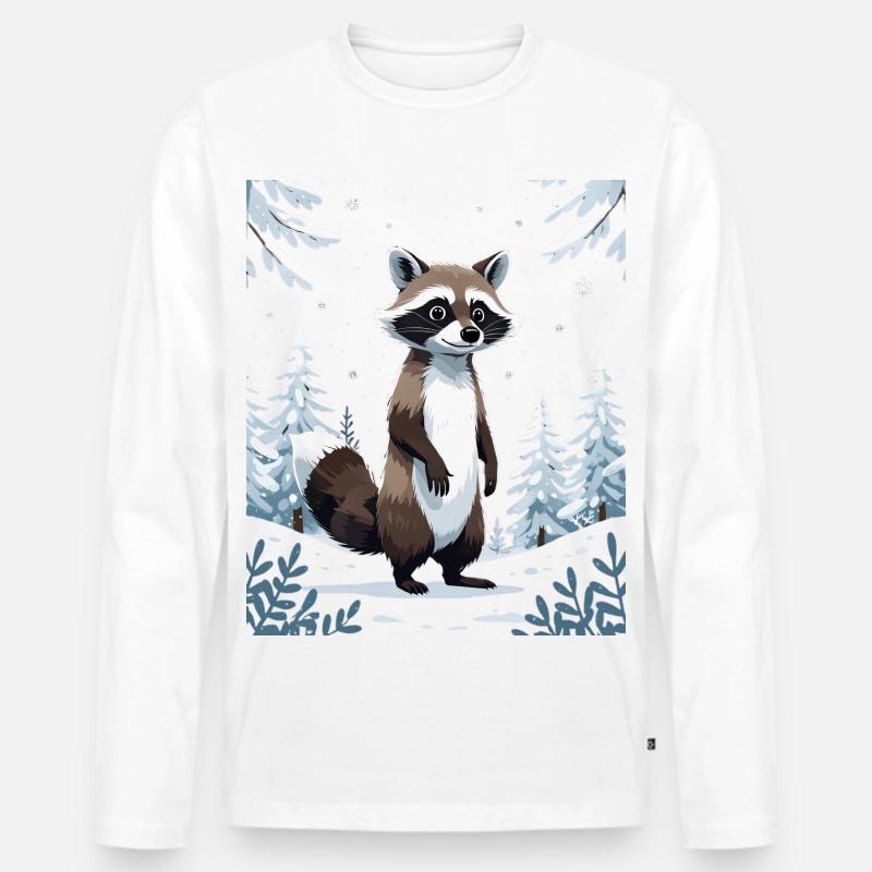 Winterlicher Waschbär im Wald - Männer Premium Bio Langarmshirt - Weiß