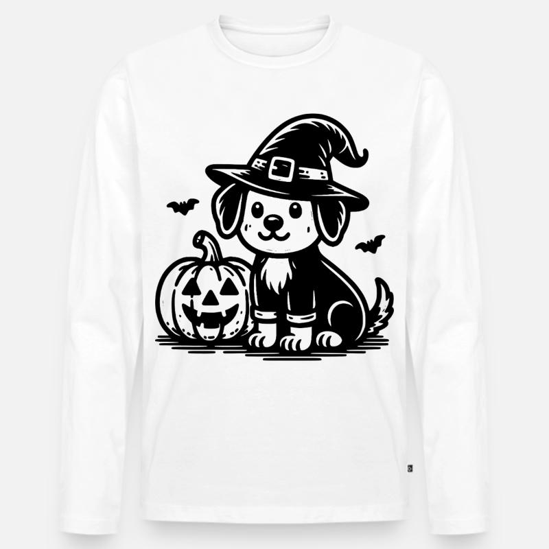 Hund mit Hexenhut - Männer Premium Bio Langarmshirt - Weiß