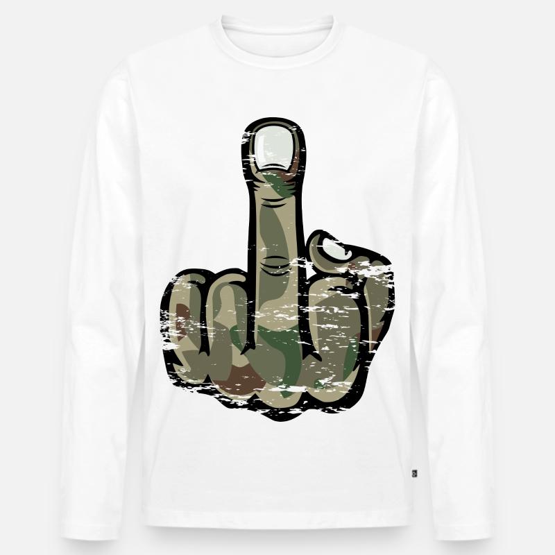 Mittelfinger Stinkefinger Design Armee - Männer Premium Bio Langarmshirt - Weiß