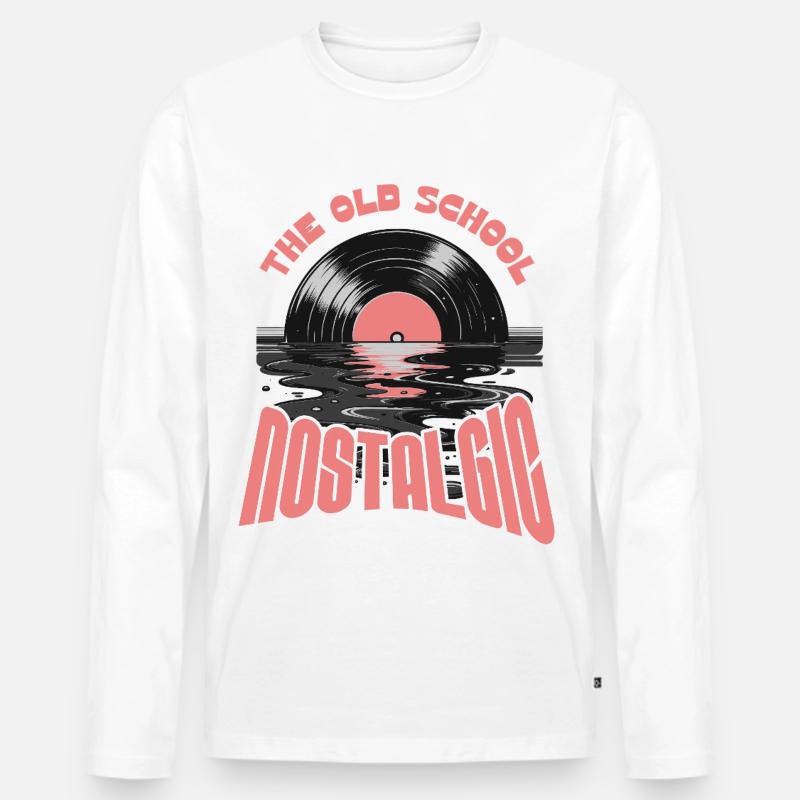 Old School Nostalgik Vinyl-Design - Männer Premium Bio Langarmshirt - Weiß