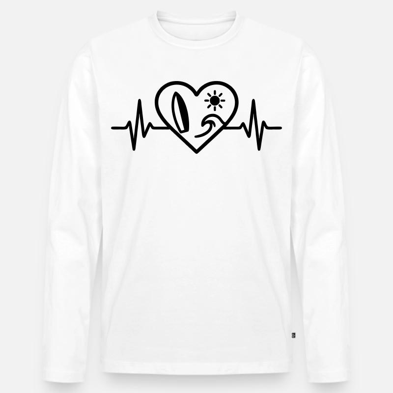 Surf Herz Welle Brett Sonne - Männer Premium Bio Langarmshirt - Weiß