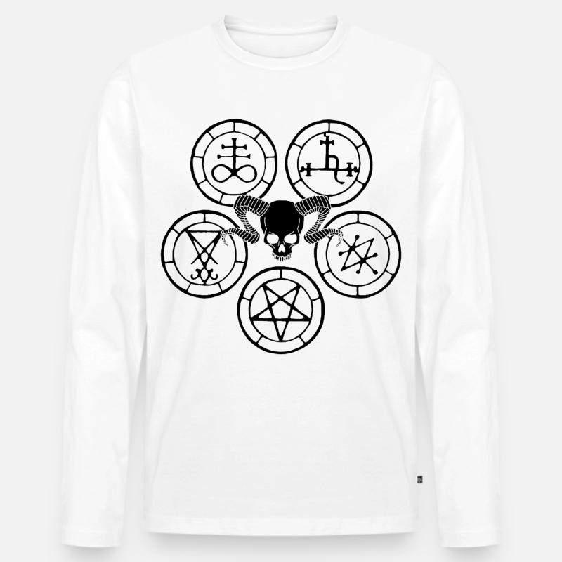 Schwarzer Dämonenschädel und esoterische Symbole - Männer Premium Bio Langarmshirt - Weiß