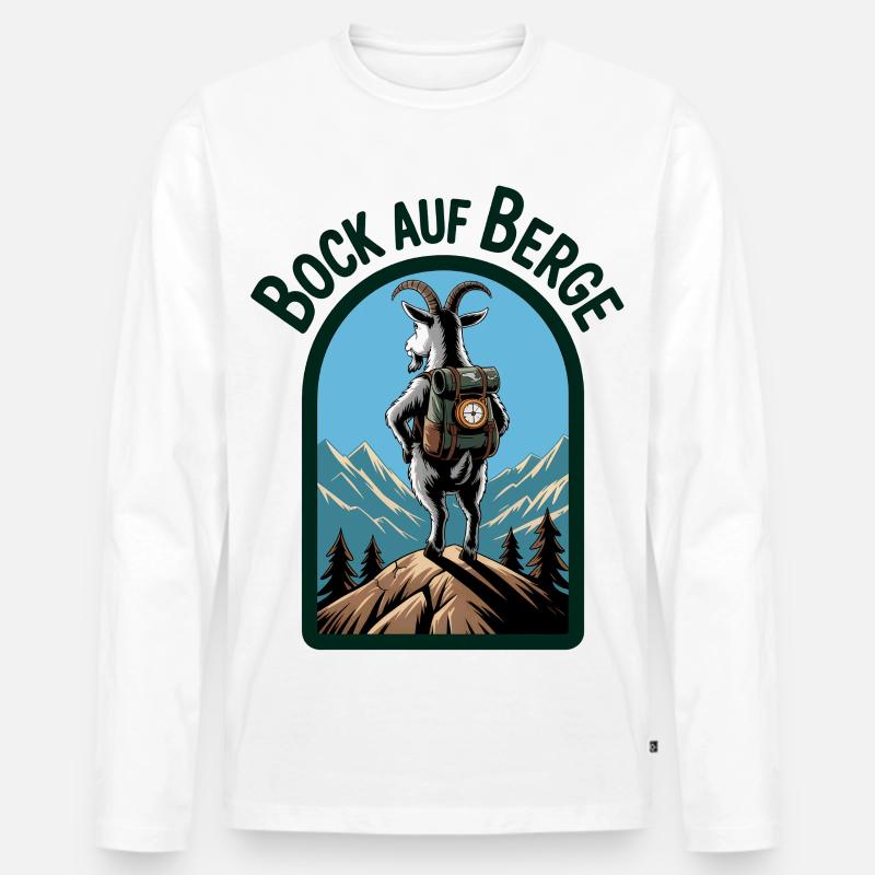 Bergziege mit Rucksack - Männer Premium Bio Langarmshirt - Weiß