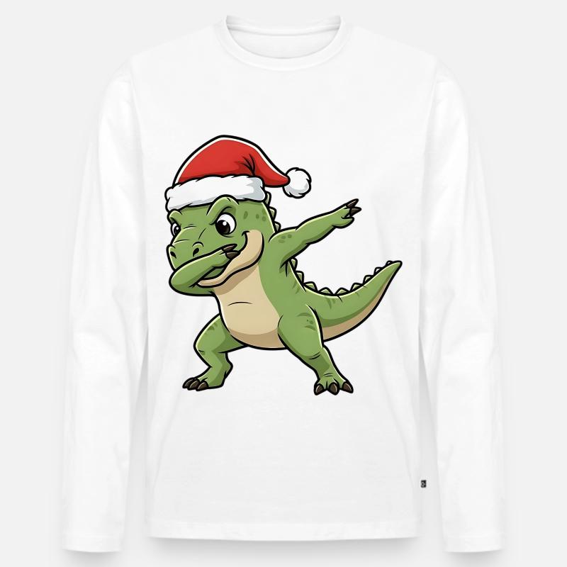 Weihnachts T-Rex Dab - Männer Premium Bio Langarmshirt - Weiß