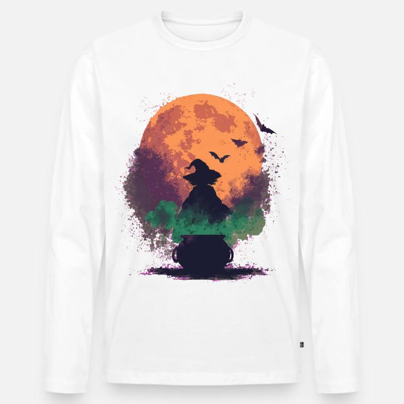 Halloween Hexe im Mondschein - Männer Premium Bio Langarmshirt - Weiß