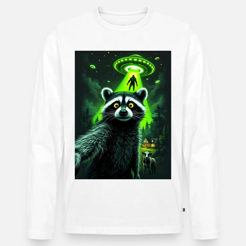 Waschbär UFO Überfall im Wald - Männer Premium Bio Langarmshirt - Weiß