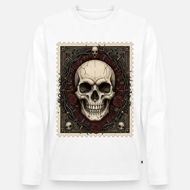 Totenschädel Krone aus Rosen Gothic Kunst - Männer Premium Bio Langarmshirt - Weiß