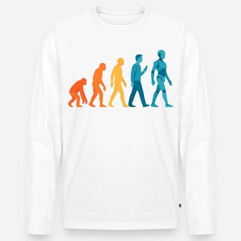 Evolution zum Roboter Outline - Männer Premium Bio Langarmshirt - Weiß