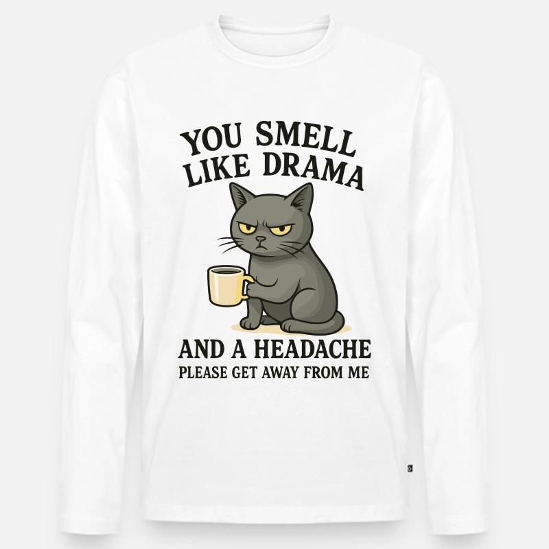 Grimmige Katze mit Kaffee Spruch - Männer Premium Bio Langarmshirt - Weiß