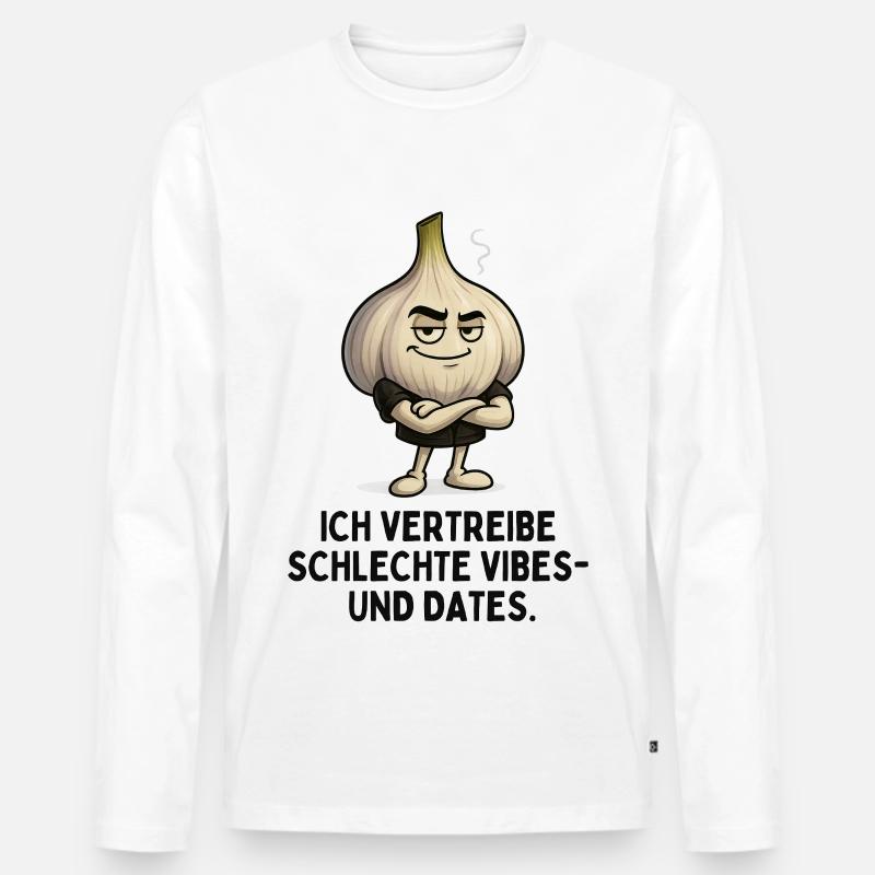 Knoblauch Vibes Gegen Schlechte Dates - Männer Premium Bio Langarmshirt - Weiß