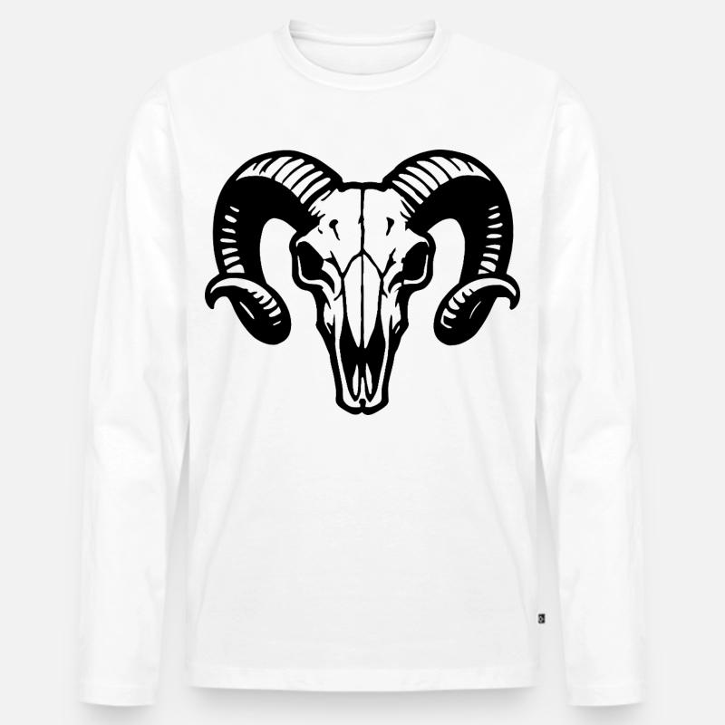 Widderkopf Schädel mit Hörnern - Rammbock - Männer Premium Bio Langarmshirt - Weiß