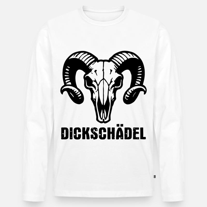Widderkopf Schädel mit Hörnern - Dickschädel - Männer Premium Bio Langarmshirt - Weiß