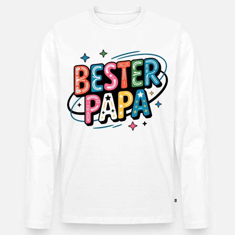 Bester Papa – Bunt und Verspielt - Männer Premium Bio Langarmshirt - Weiß
