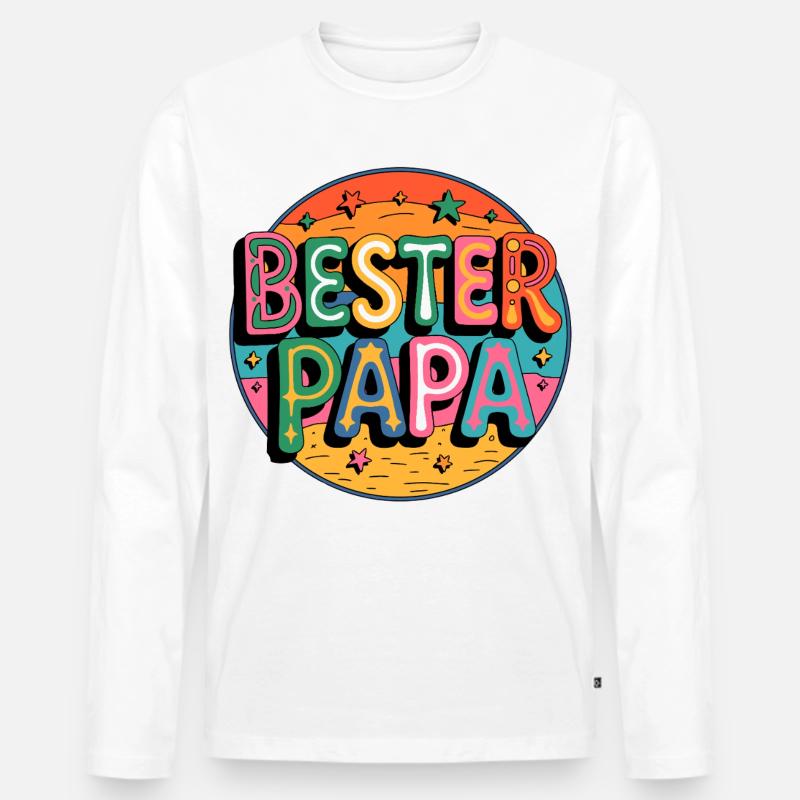 Bester Papa Farbexplosion - Männer Premium Bio Langarmshirt - Weiß