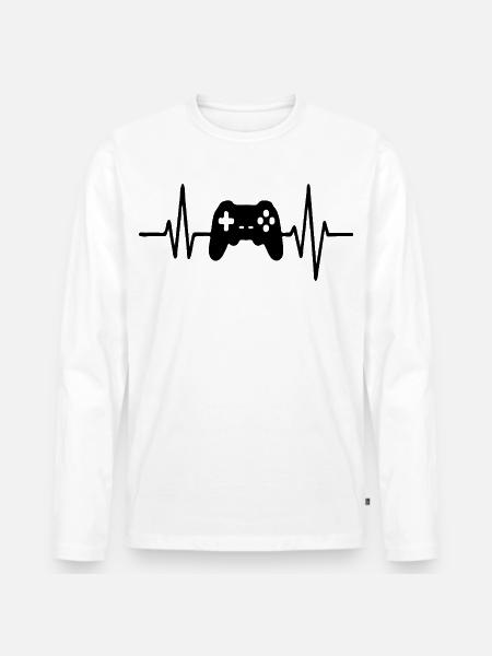 Heartbeat Gamer, Gamecontroller Strichzeichnung Design - Männer Premium Bio Langarmshirt - Weiß