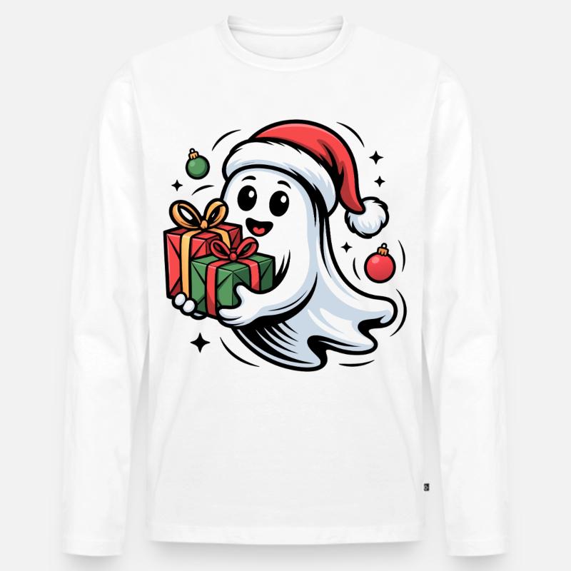 Weihnachtsgeist mit Geschenken Cartoon - Männer Premium Bio Langarmshirt - Weiß