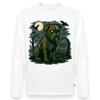 Zombie Bulldog - Chien mort-vivant Halloween Design. - T-shirt manches longues Premium bio Homme - blanc - Devant - Nico (187cm)