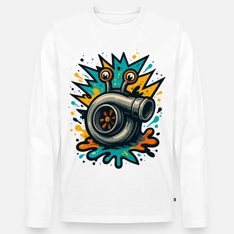 Turbo Schnecke Turbolader Boost Explosion - Männer Premium Bio Langarmshirt - Weiß