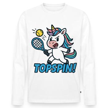 Topspin! Einhorn Tennis Humor Power - Männer Premium Bio Langarmshirt - Weiß - Vorne - Nico (187cm)